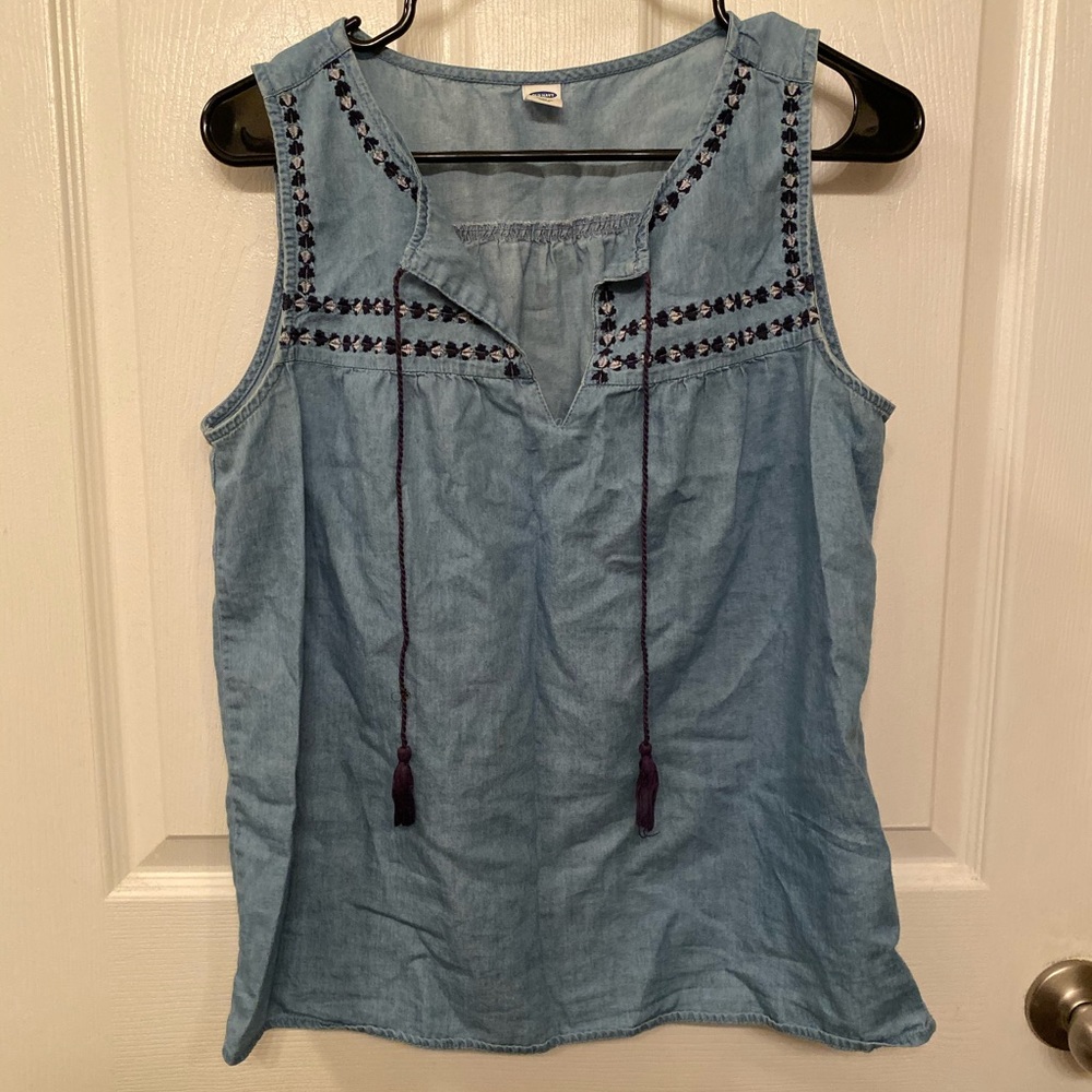 Boho Chambray Tank with Embroidery